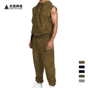 Conjunto de Sudadera con Capucha sin Mangas para Hombre Temu, Gris, Negro, Azul Marino, Verde Militar, Caqui, Poliéster, Ropa Informal DF-4956 - Product Image 4