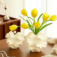 Vase Corail Irrégulier Quadrilatère Blanc Brûlé Style Européen à Texture Givrée pour Fleurs Séchées Hydroponiques – Grande Vente