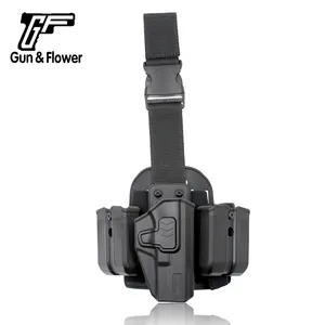 Gun&Flower Drop Leg Polymer Holster with Double Mag Pouch Tactical Right Left Hand