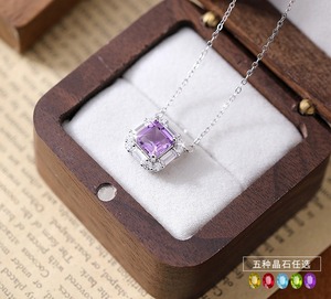 Collier ras du cou géométrique simple en améthyste carrée de 7 mm, en argent sterling 925, bijoux en cristal naturel, vente en gros - Product Image 4