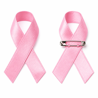 En gros, Ruban rose en satin double face ou simple face pour la sensibilisation au cancer du sein, avec nœud et épingle de sûreté, taille et forme personnalisables, pour événements