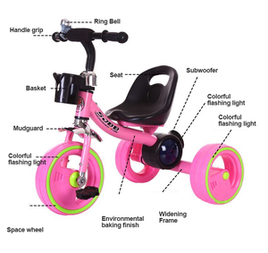 Tricycle en plastique à 3 roues de qualité supérieure, écologique, confortable pour les enfants de 2 à 7 ans, avec lumière et musique - Product Image 5