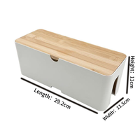 Boîte de rangement blanche avec couvercle en bambou, organisateur de câbles en plastique, boîte de rangement empilable avec couvercle