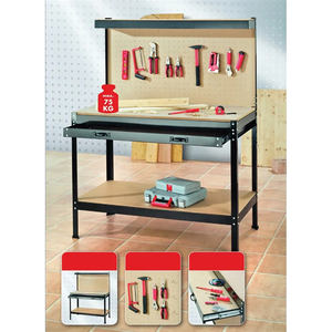 Tables de travail métalliques empilables robustes pour atelier, armoire à outils, établi réglable en hauteur avec panneau perforé et tiroir - Product Image 4