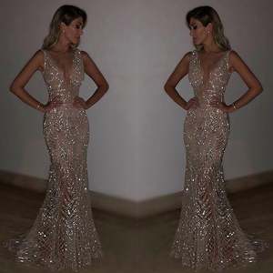 Vestido de noche de las mujeres Vestido de fiesta dorado Bling Sirena Lentejuelas Señoras Vestidos de desgaste formal - Product Image 3