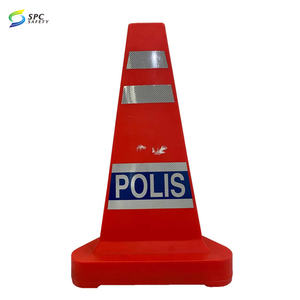 Jaune Nouveau produit PE Pyramide durable spécial triangle réfléchissant à 3 côtés avertissement pas de cône d'attente de stationnement avec base en caoutchouc - Product Image 4