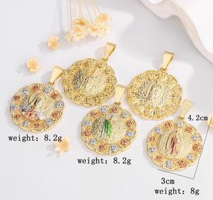 Collar con Colgante Redondo Tricolor <span class=keywords><strong>de</strong></span> la Virgen María y <span class=keywords><strong>San</strong></span> <span class=keywords><strong>Judas</strong></span>, Estilo Hip Hop Religioso, en Oro <span class=keywords><strong>de</strong></span> 14k - Product Image 2