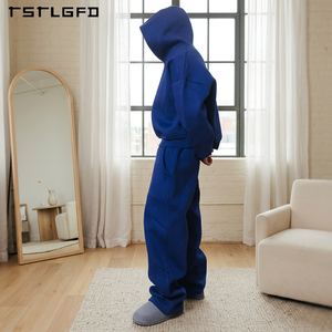 Customized Sustainable Heavyweight Hooded Printed Plus Size Vintage Casual Solid Spring Hoodie Sweatpants <b>Set</b> Men's Sweatsuits - Product Image 3