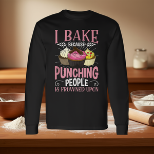 Camiseta de manga larga con diseño de humor de repostería: Hago pasteles porque golpear personas es considerado inapropado - Product Image 3