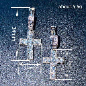 E4208 <b>White</b> <b>Gold</b> Diamond <b>Cross</b> Earrings Women's Religious Ceremonies Natural Round Brilliant Cut D Color - Product Image 6