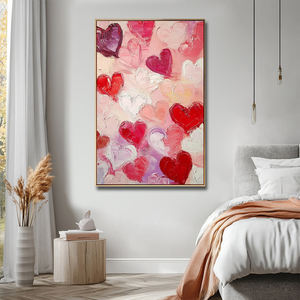 Romantique Saint Valentin Peint <span class=keywords><strong>À</strong></span> La Main Huile Sur <span class=keywords><strong>Toile</strong></span> De Lin Abstrait Texturé pour Rose Moderne Haute Qualité Mur Art <span class=keywords><strong>Coeur</strong></span> - Product Image 4