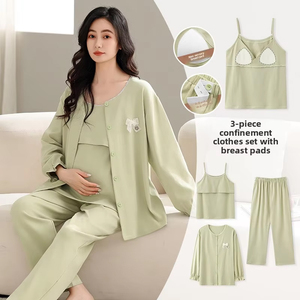 <span class=keywords><strong>Set</strong></span> Pigiama <span class=keywords><strong>Premaman</strong></span> 3 Pezzi con Top Abbottonato, Volant e Cuscinetti per l'Allattamento, per Donne in Gravidanza - Product Image 5