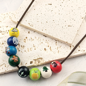 Collar de la Academia de Campamentos de Sangre Media de Annabeth Chase, Collar de Perlas de Madera con Estampado Colorido de Percy Jackson <span class=keywords><strong>Demigod</strong></span>, Collar de Cuerda de Cuero Marrón - Product Image 3