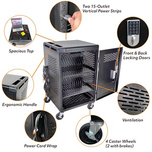 Gabinete de Carga Móvil con 30 Compartimentos, Regleta de Alimentación de CA para Tablets en el Aula, Carro de Carga para Laptops - Product Image 2