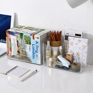 PS 홈 오피스 주최자 노트 서적 편지지 홀더 책을위한 쌓을 수있는 플라스틱 데스크탑 조리대 보관 상자