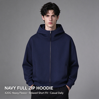 Hoodie Oversize Pria dengan Logo Custom, Kerah Hoodie Tebal 430GSM, Resleting Penuh, Bahan French Terry, Kantong Samping, Manset Rib, Lengan Regular