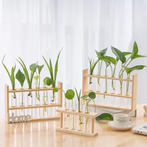 도매 유리 나무 프레임 꽃병 현대 간단한 새해 장식 장식품 간단한 탁상 식물 꽃병
