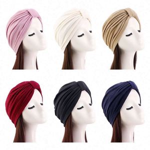 Turban pour femme prêt à expédier, multifonctionnel, en polyester, noué, torsadé, couleur unie, pré-noué, élastique, de haute qualité - Product Image 2