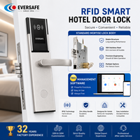 Cerradura de Puerta Inteligente para Hotel con Tarjeta RFID de 13.56MHz, Acero Inoxidable, Impermeable IP54, con Llave Mecánica de Emergencia |   Cilindro de Grado C |   CE