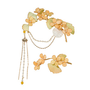 Horquilla para el cabello original hecha a mano, estilo otoñal, con diseño de flores de terciopelo envueltas, estilo hada antiguo, con borlas y maquillaje tradicional chino. - Product Image 5
