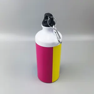 Botol minum olahraga 500ML, botol air Aluminium GYM luar ruangan dengan Carabiner
