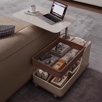 Table basse multifonctionnelle et réglable en hauteur pour salon, chariot de table basse portable en bois massif avec plateau en pierre