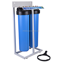 Grand boîtier de filtre bleu à deux étages, 5/10/20 pouces, pour filtration de l'eau pour toute la maison