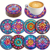 Kit de sous-verres en vitrail à peinture diamantée, lot de 8, en acrylique, motif kaléidoscope, avec base en liège pour table de cuisine