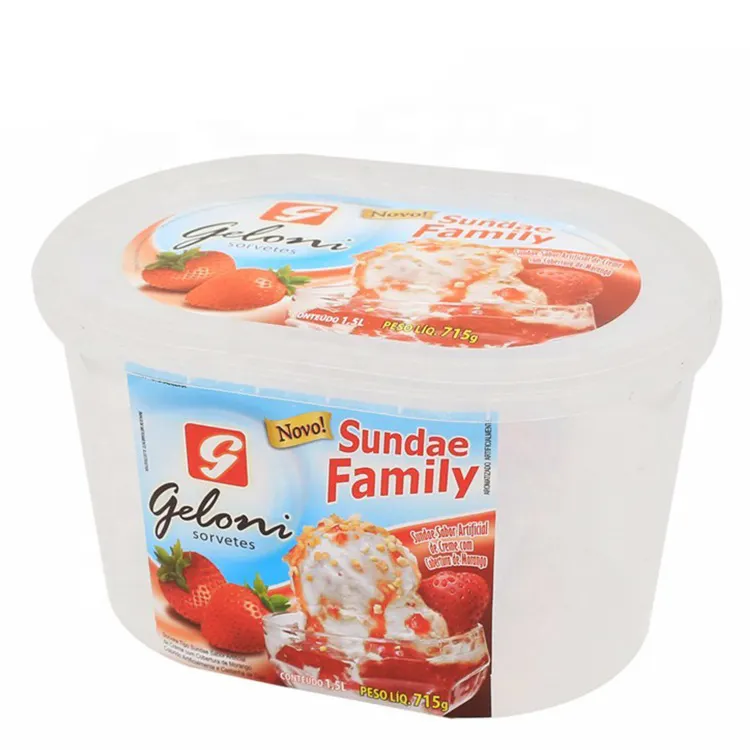 カスタムロゴ小売1.5L2L楕円形冷凍PPボックスIML包装2000ml容器プラスチック食品グレードアイスクリーム浴槽