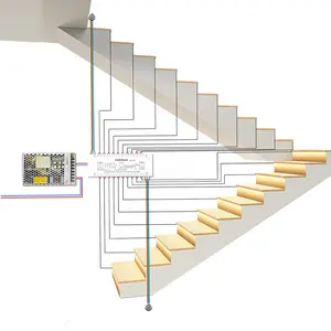 Kit de luz LED para escadas Komigan, sensor de luz diurna de 32 passos, sensor de movimento PIR, luz para escadas