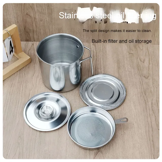 Yolecen Commercial Household Stainless Steel Oil Filter Cup Grid Handle Restaurant Oil Filter Pot for Kitchen Food Storage