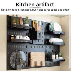 Home <strong>Storage</strong> DIY <strong>Wall</strong> Organizer Garage &amp; Kitchen Metal <strong>Wall</strong> <strong>Storage</strong> <strong>Rack</strong> 30x30cm Four Layers Modern Design - Product Image 2