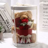 Vente en gros Boîte-cadeau ours en peluche et fleur de savon Coffret cadeau Saint Valentin Bouquet de roses artificielles avec ours en peluche Jouet pour enfants