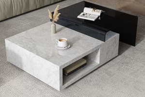 Tavolino laterale telescopico tavolino <span class=keywords><strong>da</strong></span> caffè <span class=keywords><strong>in</strong></span> <span class=keywords><strong>vetro</strong></span> <span class=keywords><strong>con</strong></span> pavimento <span class=keywords><strong>in</strong></span> lastra di roccia - Product Image 2