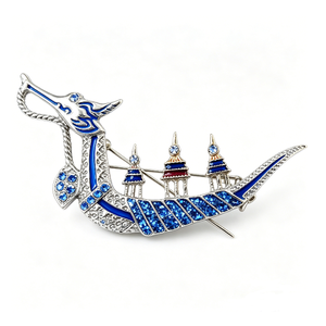 Pin Metálico de Barco Dragón, Plateado, Esmalte Duro, Cristal Azul, Tema Animal, Coleccionable, Forma Irregular - Product Image 1