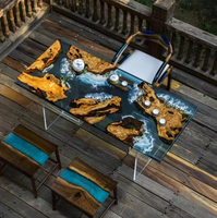 Table de salle à manger, de conférence ou de café en bois massif de style moderne de haute qualité avec bord naturel et résine époxy, idéale pour salon, 4ft ou 5ft