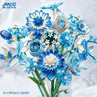 Bouquet de fleurs en blocs de construction de la série bleue, fleurs en plastique à assembler pour la décoration de mariage, ornement haut de gamme, cadeau