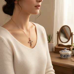 Black Zircon Cross Design Pendant Turkish Wholesale Handmade 925 Sterling Silver Jewelry for Women - Product Image 3