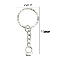 Composants de porte-clés de dessin animé haut de gamme : Anneau plat 25 mm, Anneau fendu 8 mm, Chaîne à billes 4 sections 1,2 mm, Finition plaquée en fer forgé