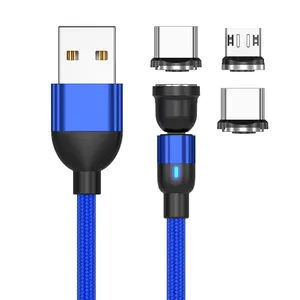 卸売540回転3in1磁気USBケーブルデータケーブルIP/マイクロUSBタイプC用急速充電ケーブル