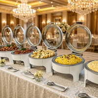 Chauffe-Plats de Luxe en Acier Inoxydable Blanc avec Fenêtre Transparente, Chauffage à l'Alcool 201, pour Service de Buffet et Traiteur
