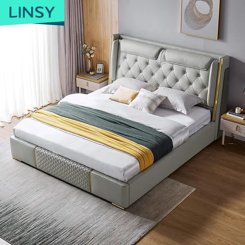 Linsy Morden Style Bed Set Price Designs Luxury King Double Furniture Modern Bedroom R305