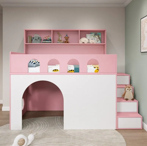 Nuovo Design <span class=keywords><strong>Letto</strong></span> Matrimoniale di Lusso in Legno per Bambini, Arredamento Camera da <span class=keywords><strong>Letto</strong></span> <span class=keywords><strong>con</strong></span> Scivolo ad Arco e Scale <span class=keywords><strong>con</strong></span> Vano Contenitore - Product Image 3