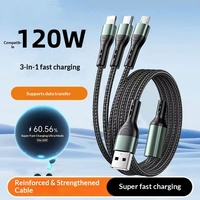 Câble de données USB-A multifonction 3-en-1 à charge rapide WFYEAR 120W 6A pour téléphone portable, tressé en nylon, 1,2 m – Prix usine