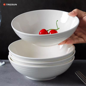 Bol en céramique blanc pur de style nordique, résistant au micro-ondes, vaisselle de table émaillée pour la maison, bols à salade, à soupe et à nouilles - Product Image 6