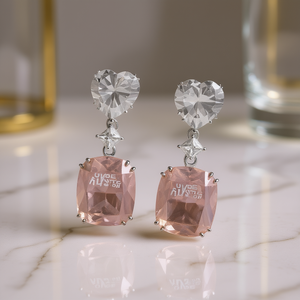 Orecchini pendenti Uvde Austin Crystal Heart per donna, gioielli romantici da festa, orecchini con pietra rosa con montatura a griffe - Product Image 2