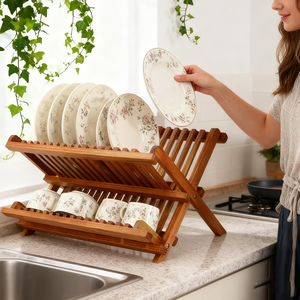 Kitchen Folding Bamboo <b>Dish</b> Drying Rack <b>Dish</b> Holder - Product Image 5