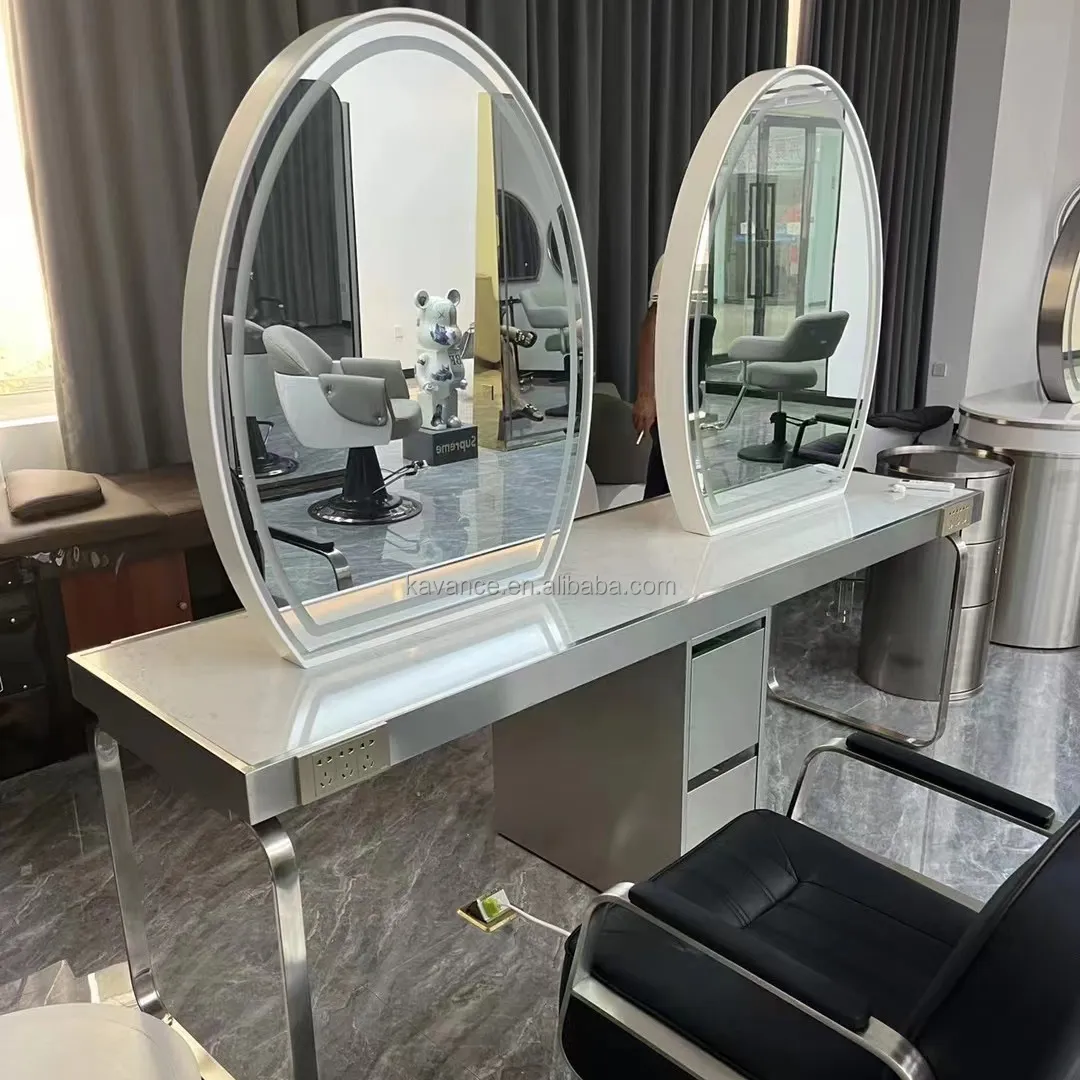 Meubles de salon Miroir double face de forme ronde miroir à led pour salon de beauté avec lumières à led pour salon de coiffure