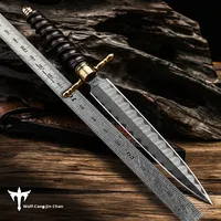 Couteau en acier Damas forgé à la main, épée d'extérieur, 19 cm, ensemble de couteaux en cuir, édition limitée, mini collection de dagues, accessoires d'armes