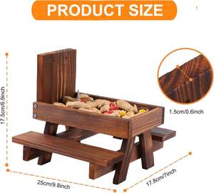 다람쥐와 다람쥐를위한 옥수수 속 홀더가있는 나무 둥근 다람쥐 피크닉 테이블 피더 작은 동물 응용 - Product Image 6